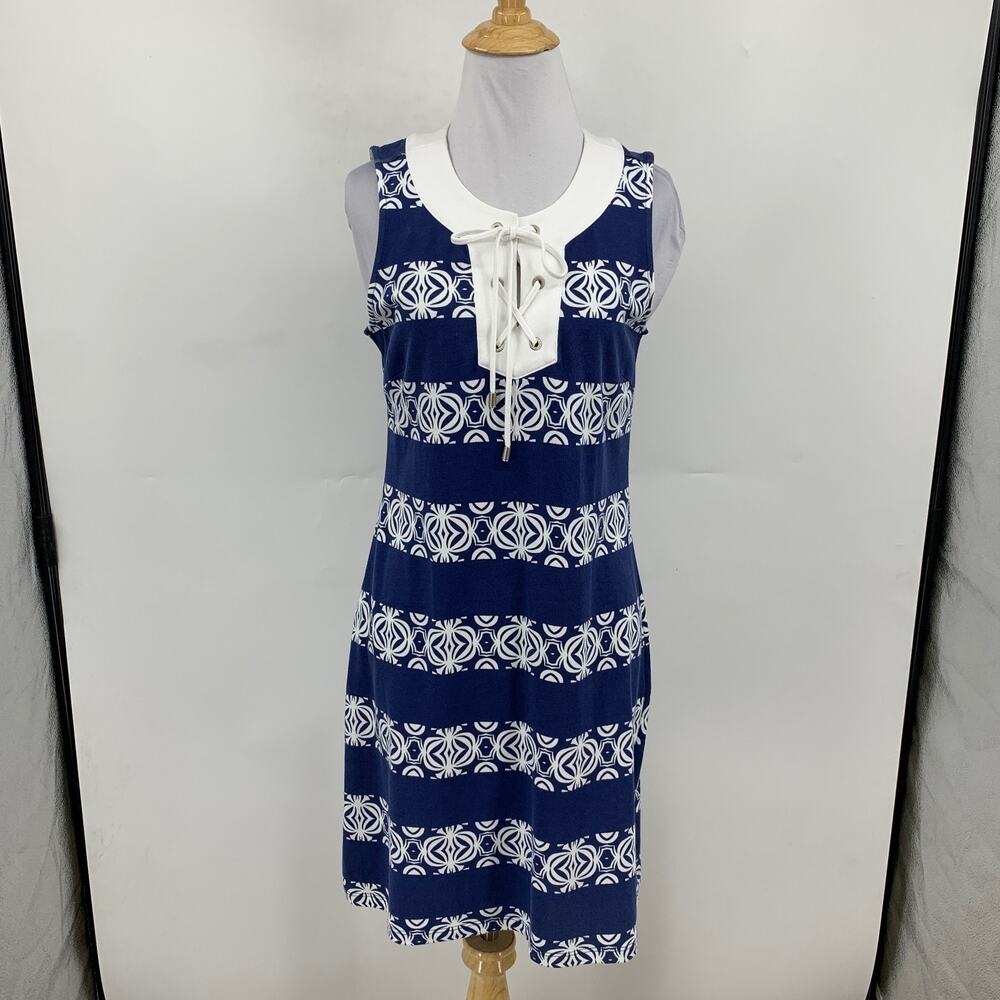 Tommy Bahama Dress Womens XS Extra Small Blue White Sleeveless Lace Up Nautical - Picture 2 of 12